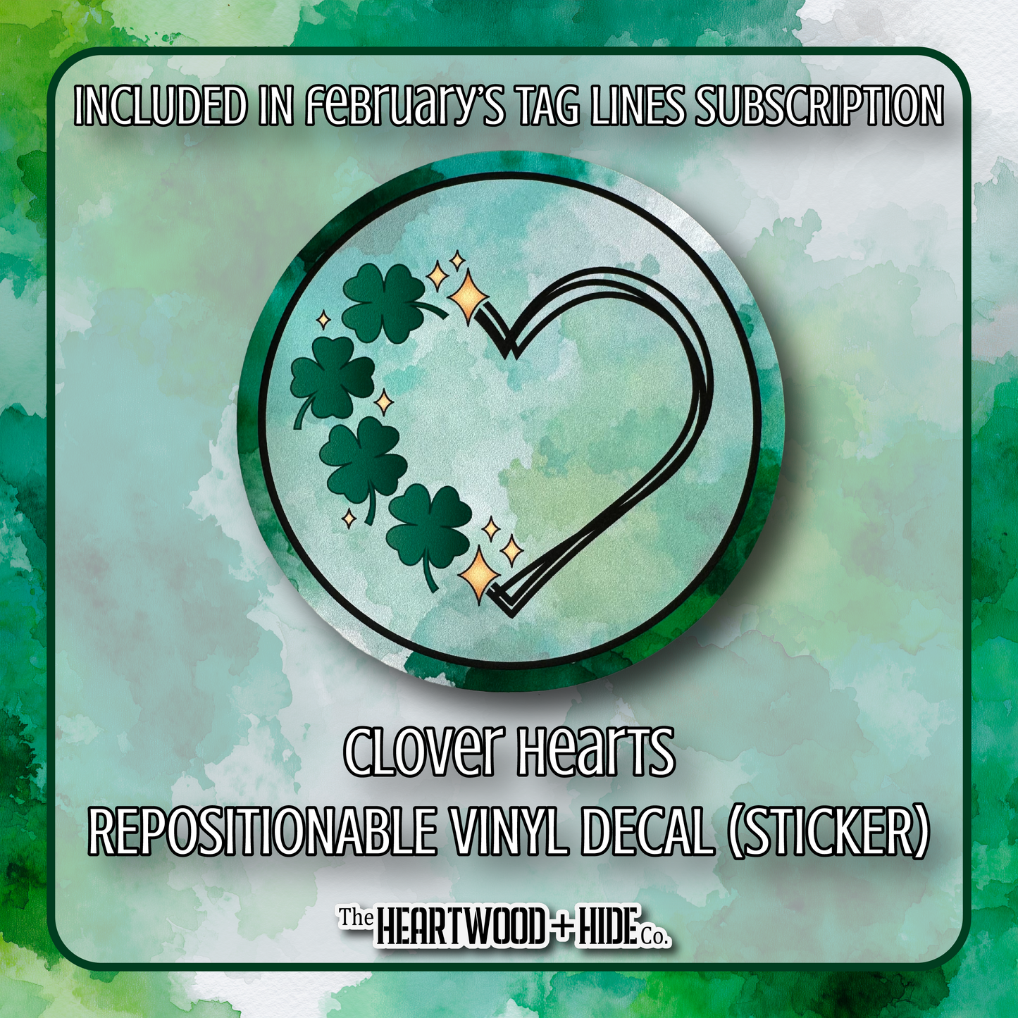 "Clover Hearts" - Repositionable Vinyl Decal (Sticker) [TL '26 February]
