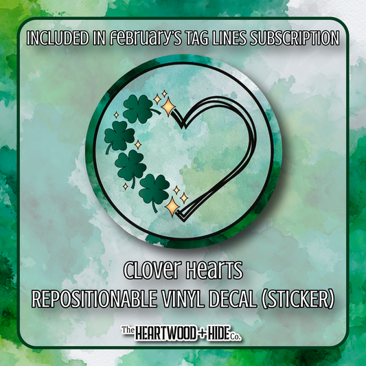 "Clover Hearts" - Repositionable Vinyl Decal (Sticker) [TL '26 February]