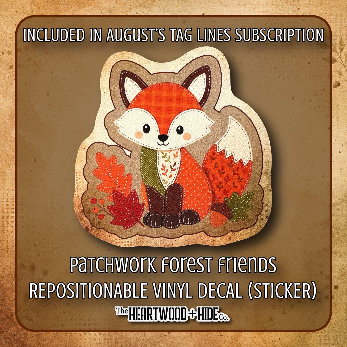 "Patchwork Forest Friends" - Repositionable Vinyl Decal (Sticker) [TL '26 August]