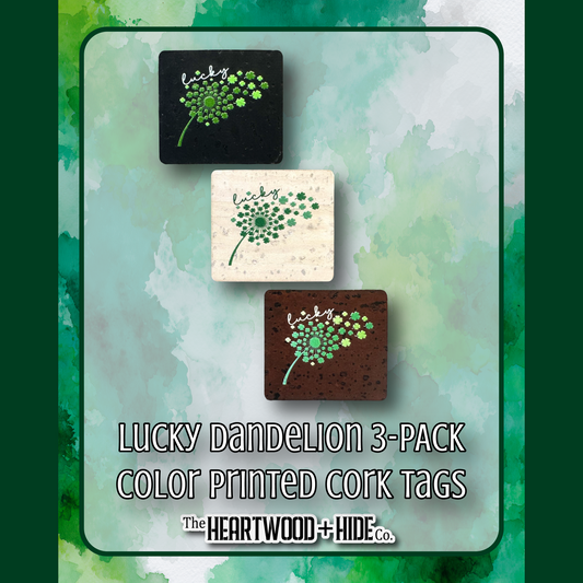 "Lucky Dandelion" 3-pack - Color Printed Cork Tags