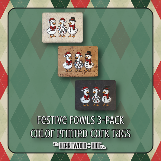 "Festive Fowls" 3-Pack - Color Printed Cork Tags