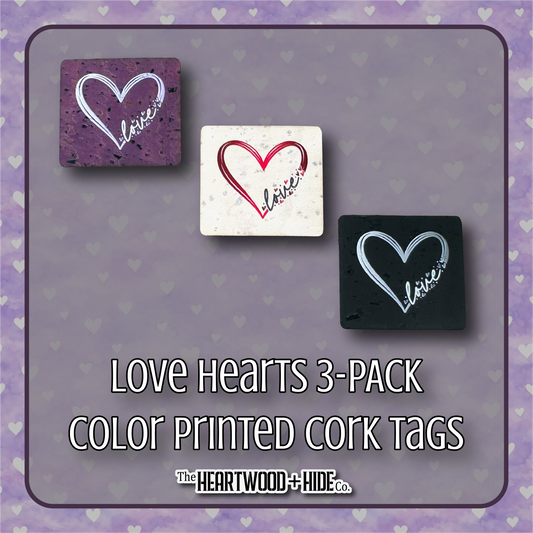 "Love Hearts" 3-pack - Color Printed Cork Tags