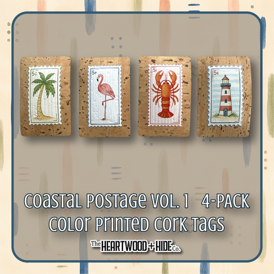 "Coastal Postage Vol. 1" 4-pack - Color Printed Cork Tags