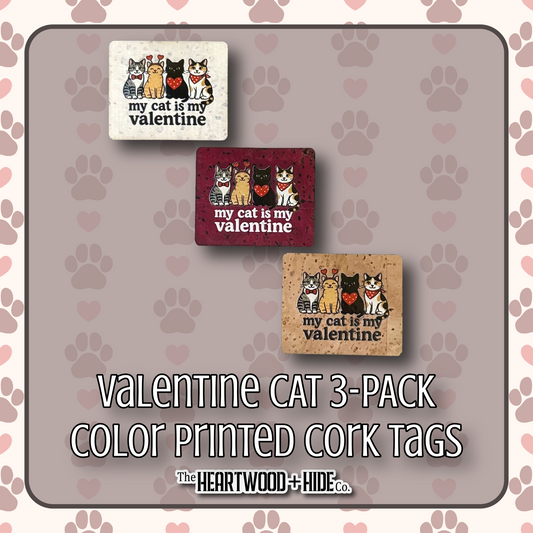 "Valentine Cat" 3-pack - Color Printed Cork Tags
