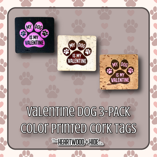 "Valentine Dog" 3-pack - Color Printed Cork Tags