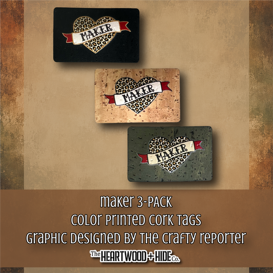 "Maker" - Color Printed Cork Tags 3-Pack