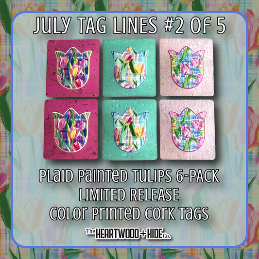 "Plaid Painted Tulips" 6-Pack - LIMITED RELEASE Color Printed Cork Tags [TL July '26  2 of 5]