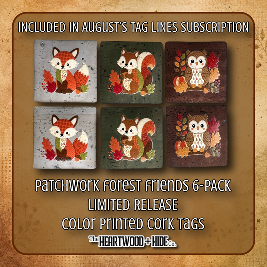 "Patchwork Forest Friends" 6-Pack - LIMITED RELEASE Color Printed Cork Tags [TL '26 August]