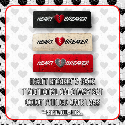 "Heart Breaker (Traditional Colorways)" 3-pack - Color Printed Cork Tags