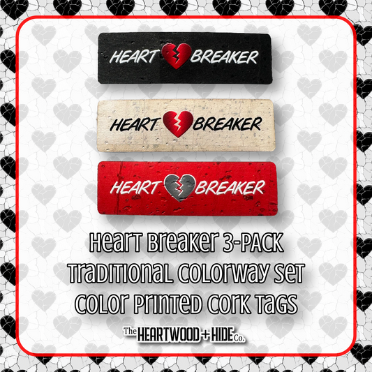 "Heart Breaker (Traditional Colorways)" 3-pack - Color Printed Cork Tags