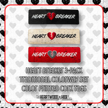 Load image into Gallery viewer, &quot;Heart Breaker (Traditional Colorways)&quot; 3-pack - Color Printed Cork Tags
