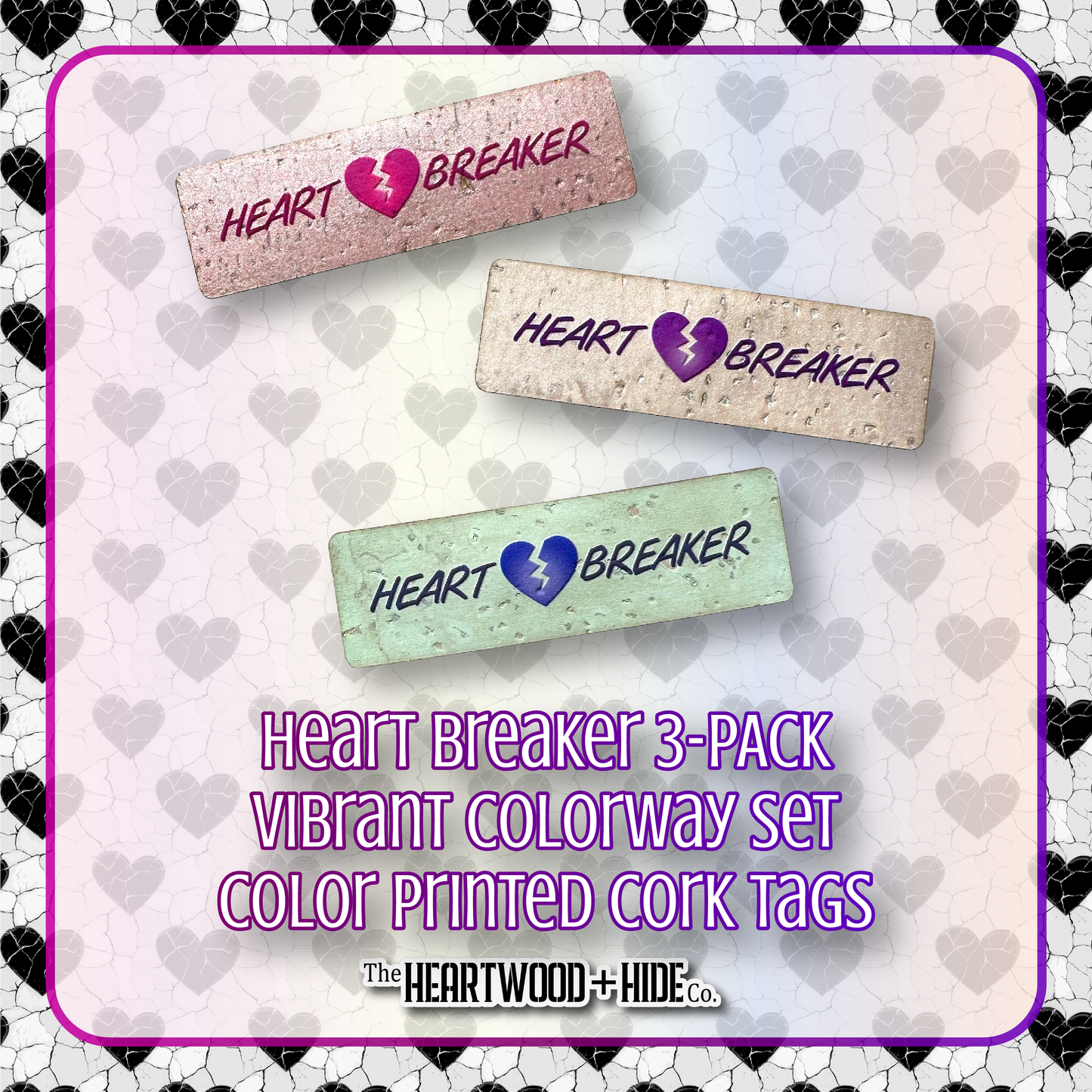 "Heart Breaker (Vibrant Colorways)" 3-pack - Color Printed Cork Tags
