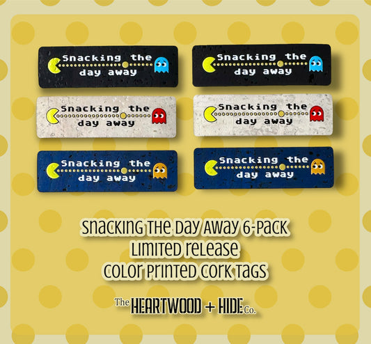 "Snacking The Day Away" LIMITED RELEASE Color Printed Cork Tags 6-Pack