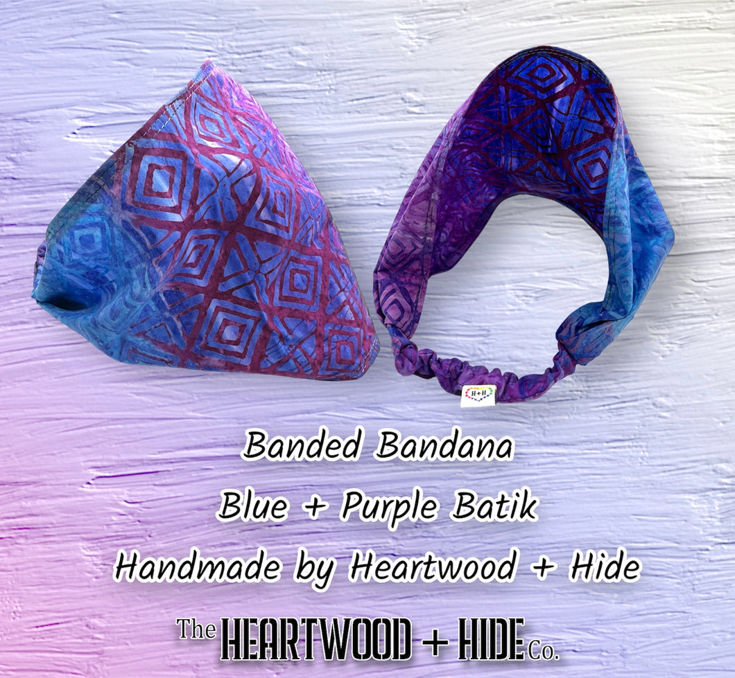 Handmade Banded Bandana - Blue + Purple Batik