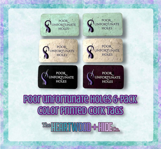 "Poor Unfortunate Holes" Color Printed Cork Tags 6-Pack