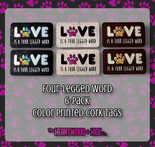 "Four Legged Word" 6-pack - Color Printed Cork Tags