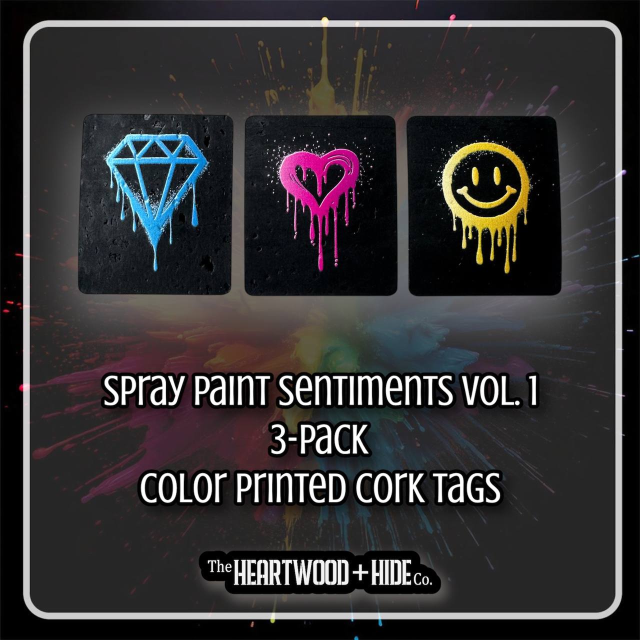 "Spray Paint Sentiments Vol.1" 3-pack - Color Printed Cork Tags