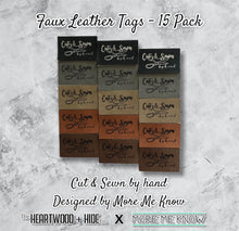 Load image into Gallery viewer, &quot;Cut &amp; Sewn by Hand&quot; Engraved Faux Leather Tags - 15 Pack
