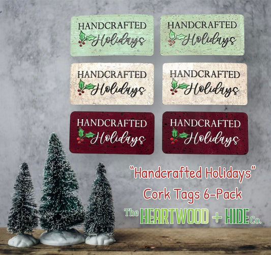"Handcrafted Holidays" Color Printed Cork Tags (6 Pack)