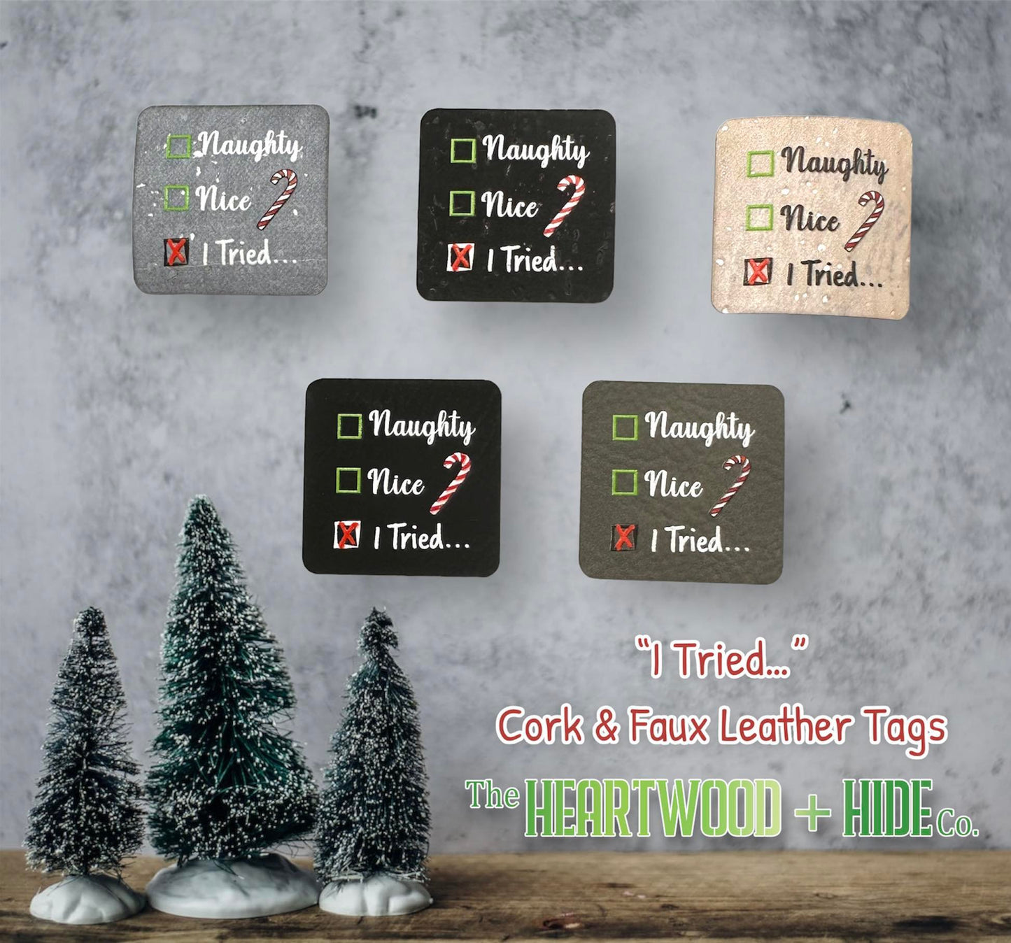 "...I Tried" Color Printed Cork & Faux Leather Tags (5 Pack)