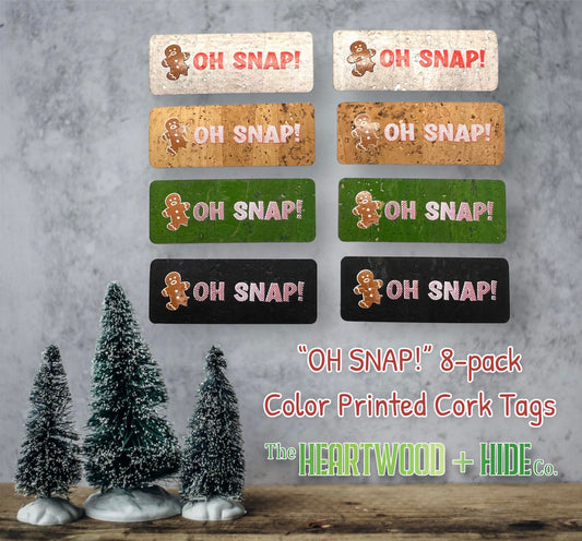 "OH SNAP!" Color Printed Cork Tags (8 Pack)