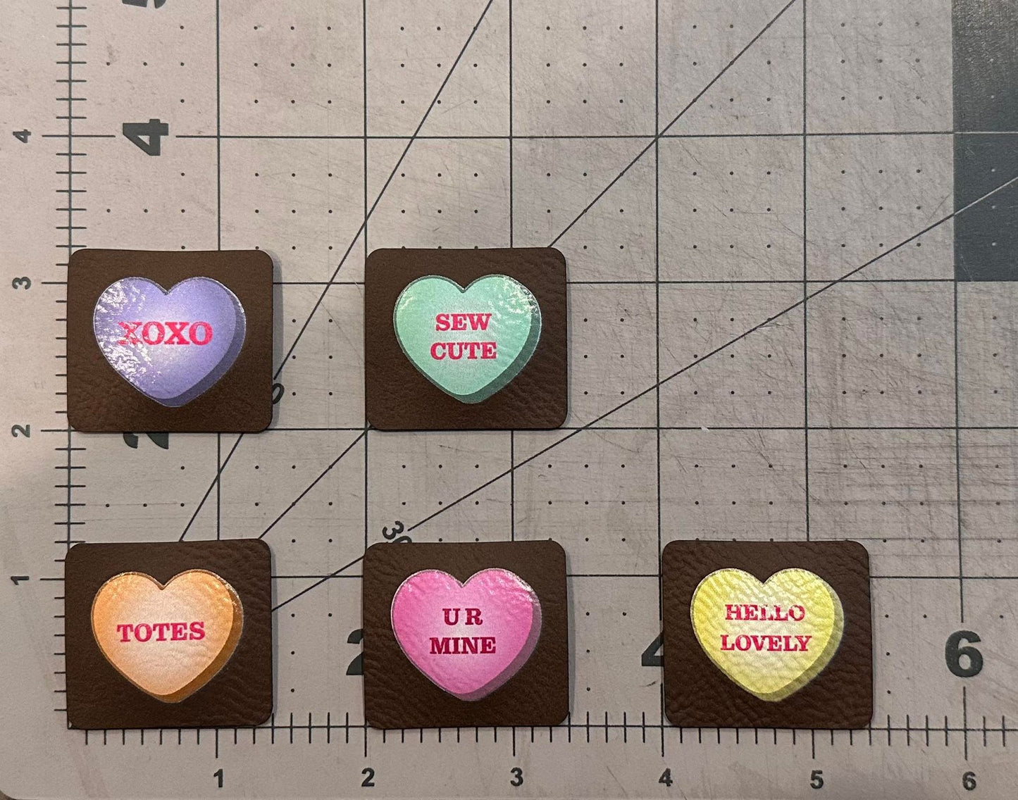 Convo Hearts Color Printed Brown Faux Leather Tag 5-Pack