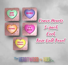 Load image into Gallery viewer, Convo Hearts Color Printed Rose Gold Pearl Cork Tag 5-Pack
