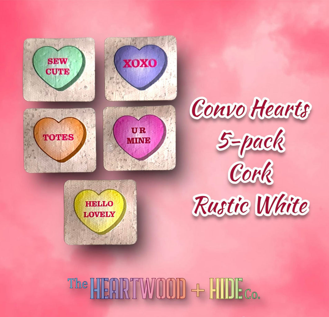 Convo Hearts Color Printed Rustic White Cork Tag 5-Pack