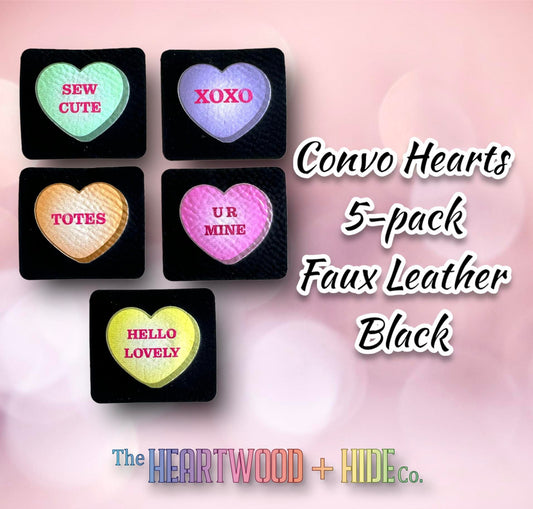 Convo Hearts Color Printed Black Faux Leather Tag 5-Pack