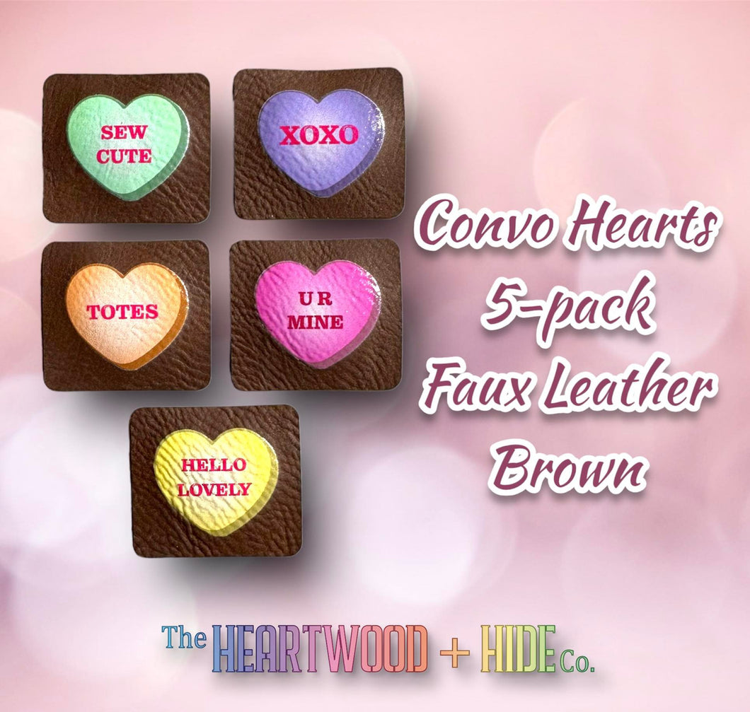 Convo Hearts Color Printed Brown Faux Leather Tag 5-Pack