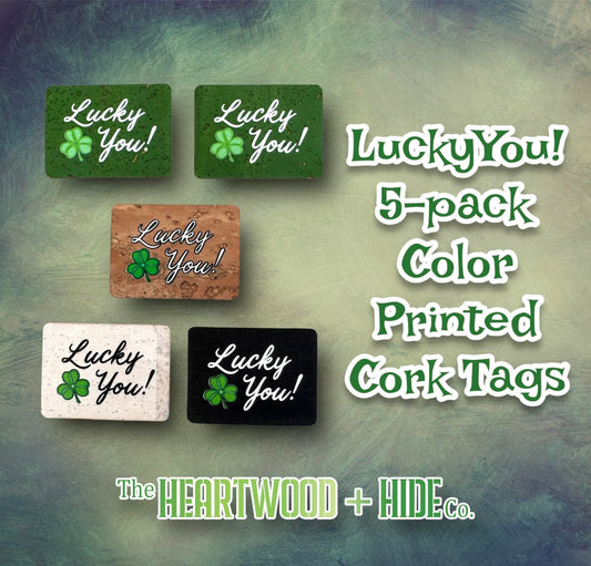 "Lucky You" Color Printed Cork Tags 5-Pack