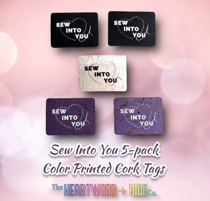 "Sew Into You" Color Printed Cork Tags 5-Pack