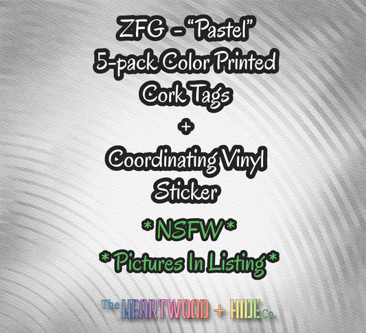 "ZFG" Color Printed Cork Tags + Coordinating Vinyl Sticker - "Pastel"